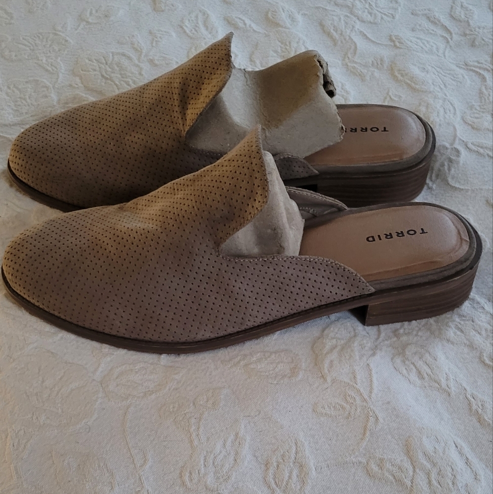 torrid Taupe Perforated Suede Mule Clogs